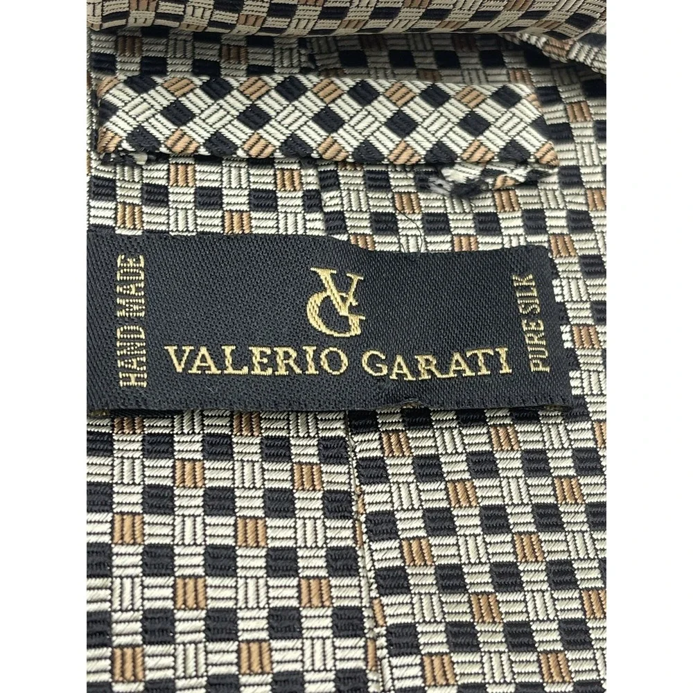 Valerio Garati Necktie Black & Tan Plaid  Silk Men's Tie 4